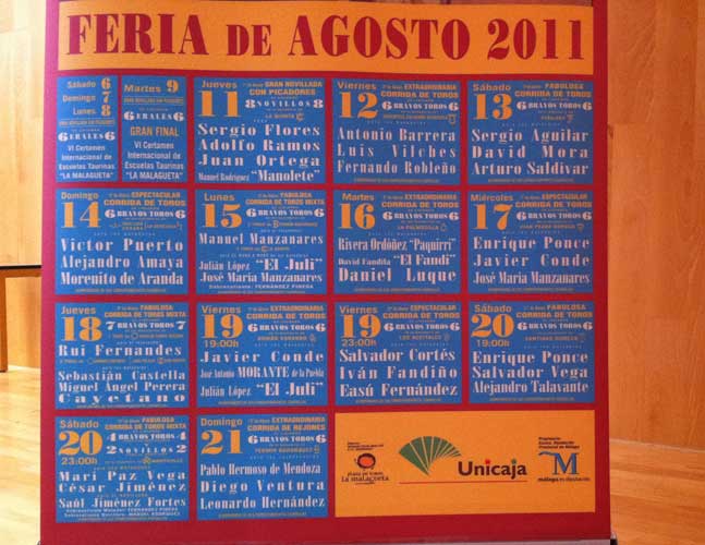 Presentados los carteles de la feria taurina de Málaga 2011